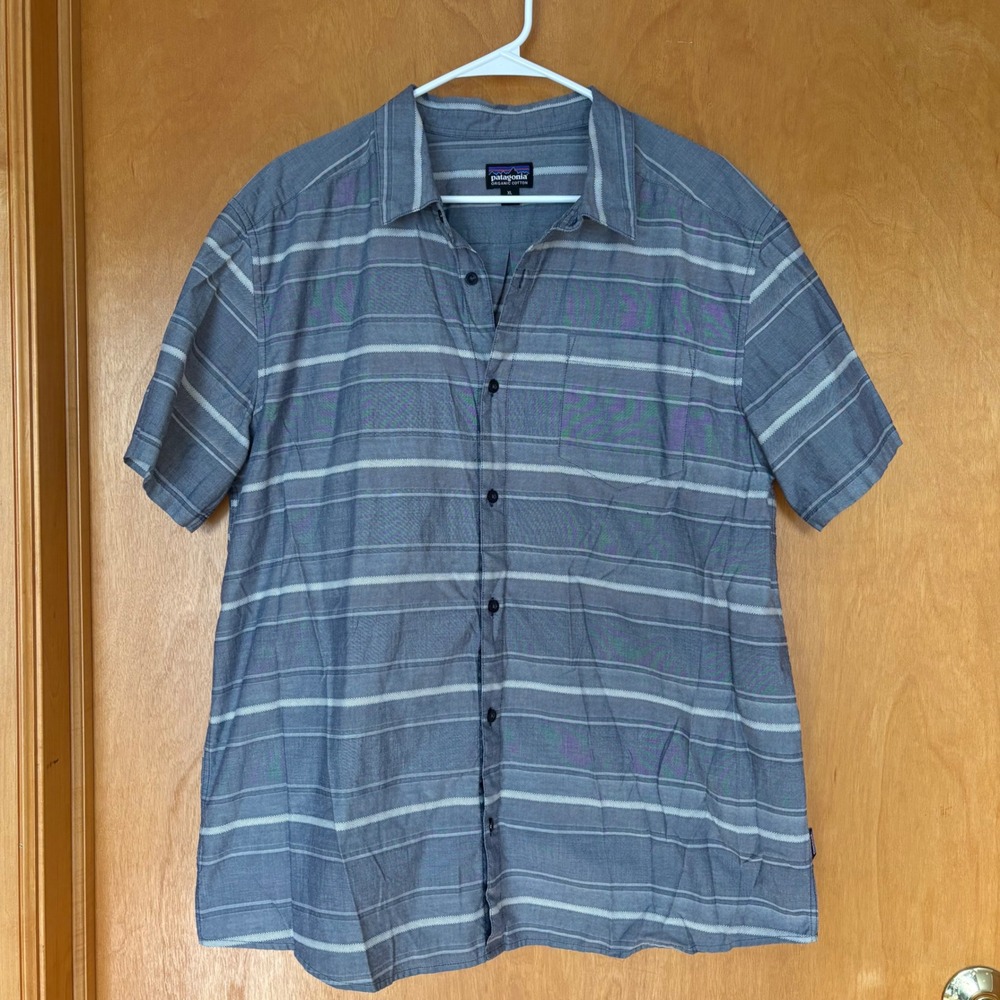 Patagonia Organic Cotton Striped Short Sleeve Button Up Shirt Men's XL